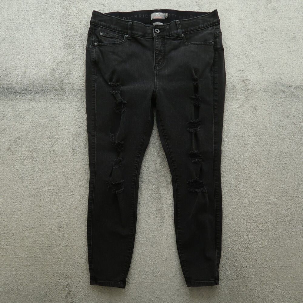 Torrid Jeans Women's 18S Black High-Rise Bombshell Skinny 27" Inseam Destroyed